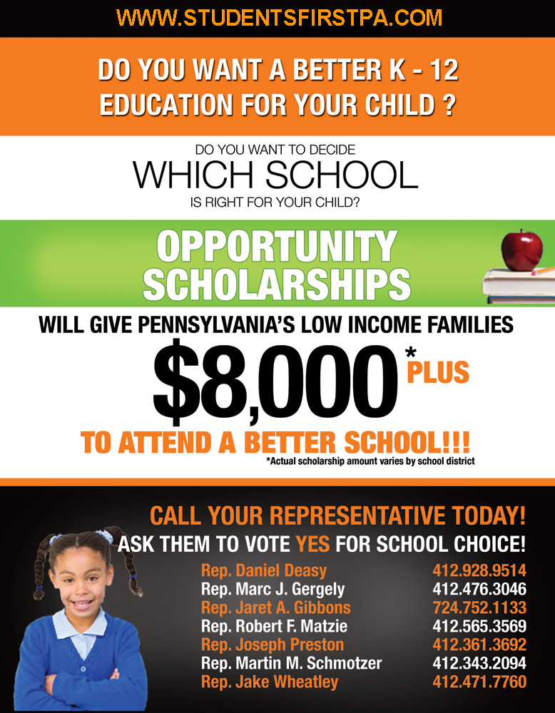 OPPORTUNITY SCHOLARSHIPS WILL GIVE PENNSYLVANIA'S LOW FAMILIES